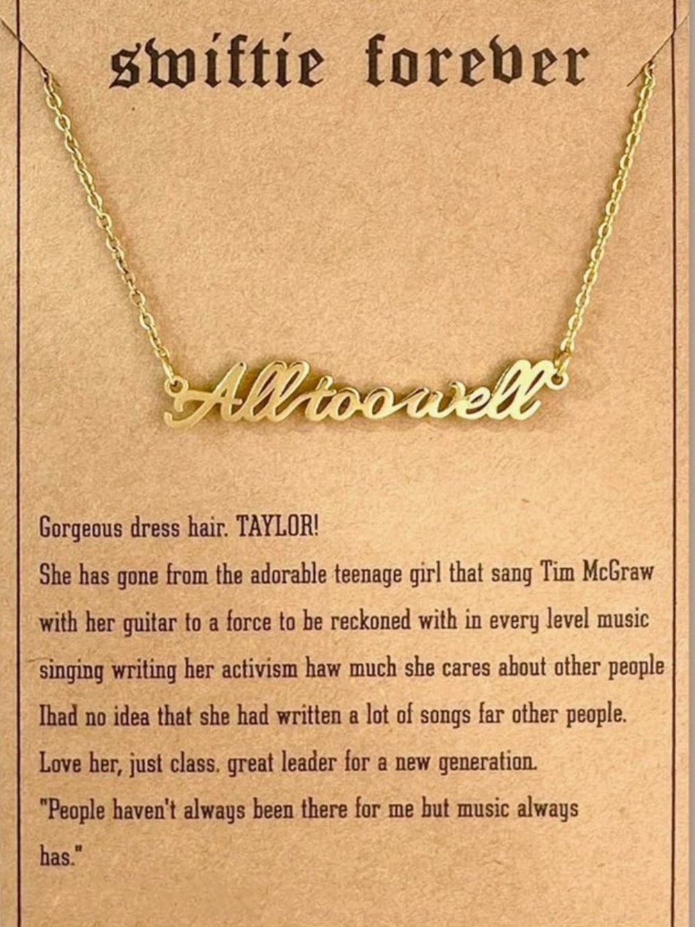 All Too Well Script Name Necklace - Gold Swiftie Forever